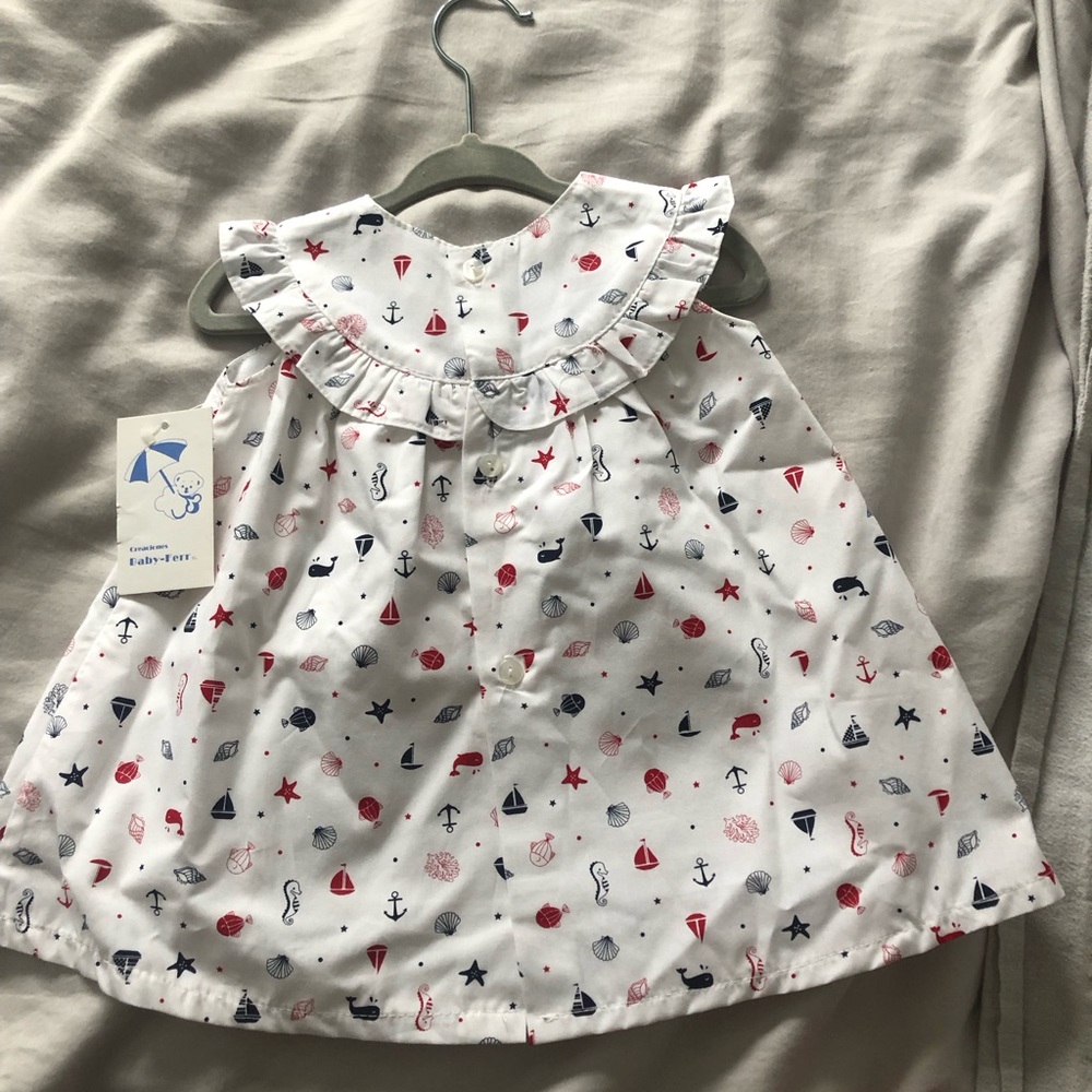 Baby Ferr Nautical Themed Dress with bonnet and bloomers nwt